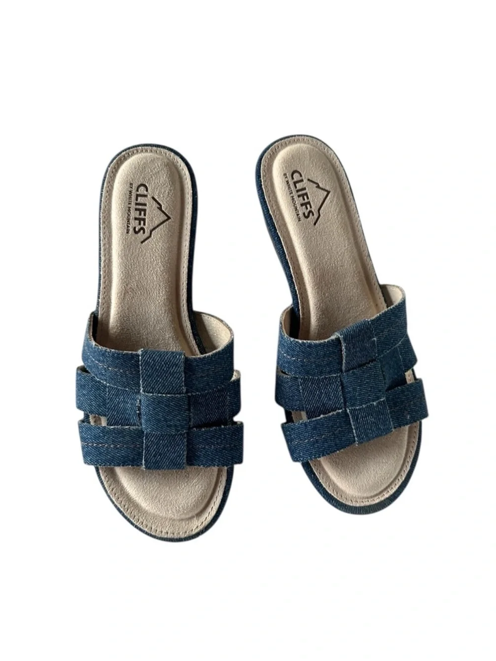 Cliffs by WHITE MOUNTAIN Denim Wedge Slide Sandals in Blue